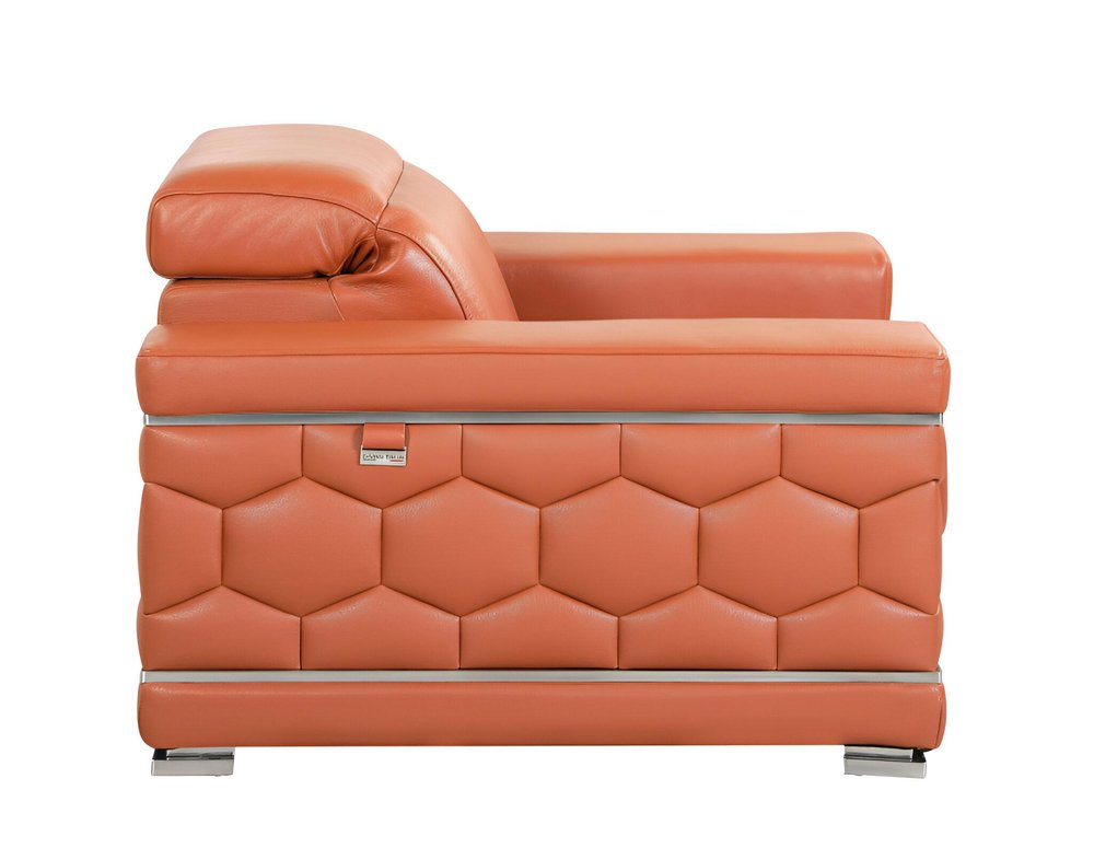 Camel Italian Leather Sofa with Silver Legs - 89-inch