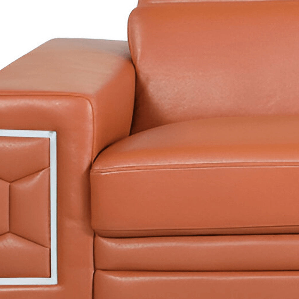 Camel Italian Leather Sofa with Silver Legs - 89-inch