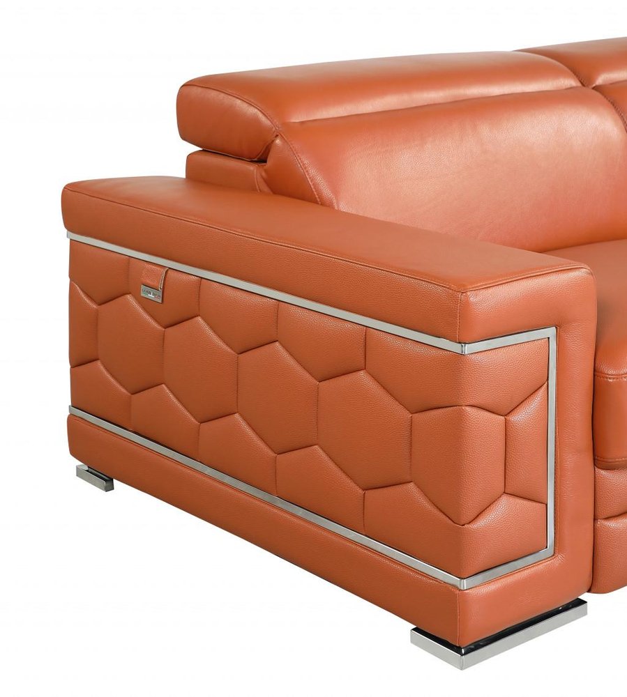 Camel and Silver Genuine Leather Love Seat - 71-inch