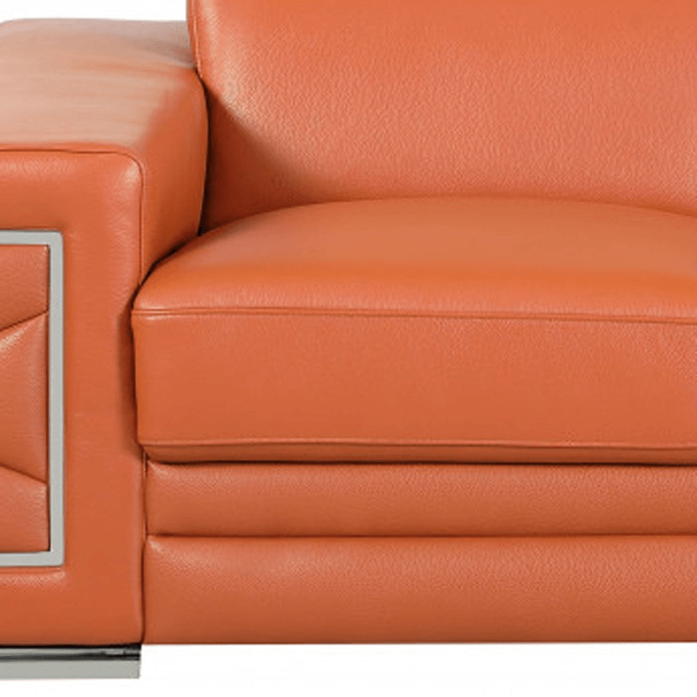 Camel and Silver Genuine Leather Love Seat - 71-inch