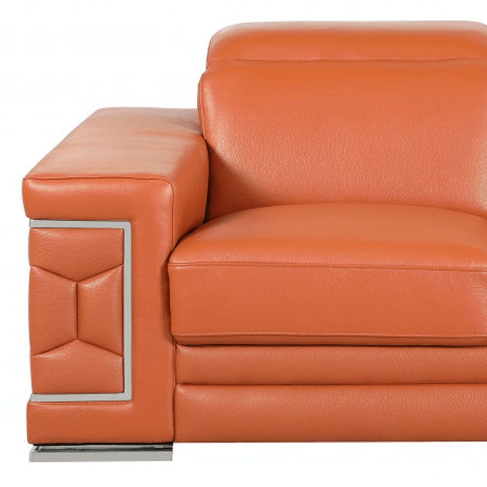 Camel and Silver Genuine Leather Love Seat - 71-inch