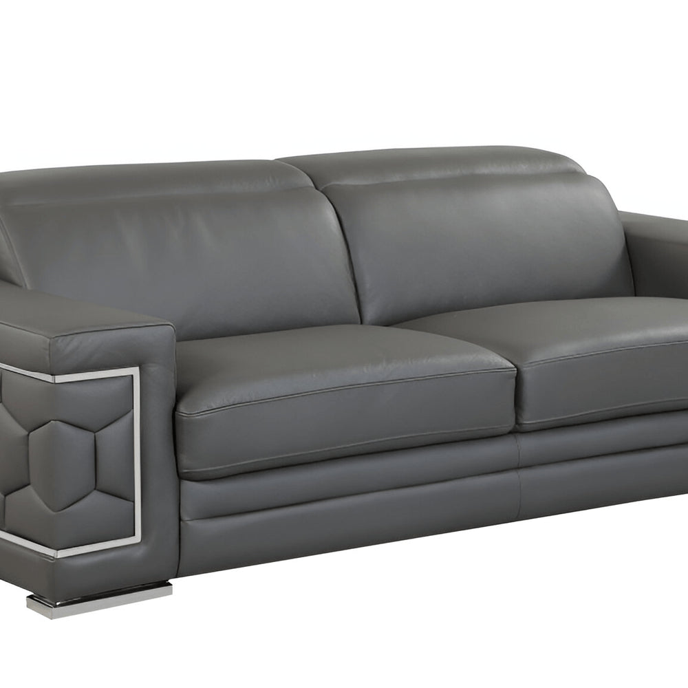 Camel Italian Leather Sofa with Silver Legs - 89-inch