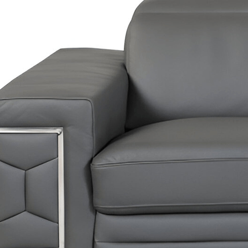 Camel Italian Leather Sofa with Silver Legs - 89-inch