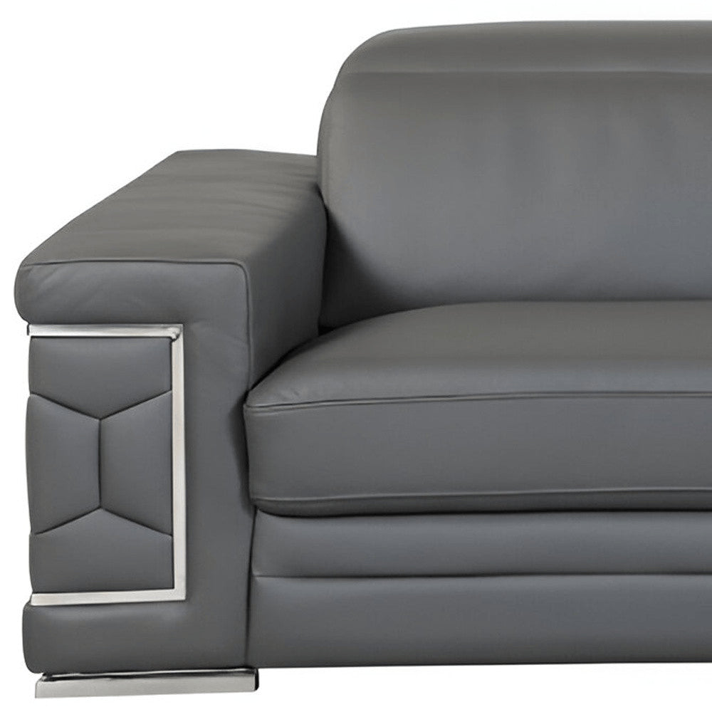 Camel Italian Leather Sofa with Silver Legs - 89-inch