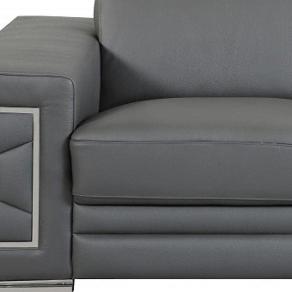 Gray and Silver Genuine Leather Love Seat - 71-inch