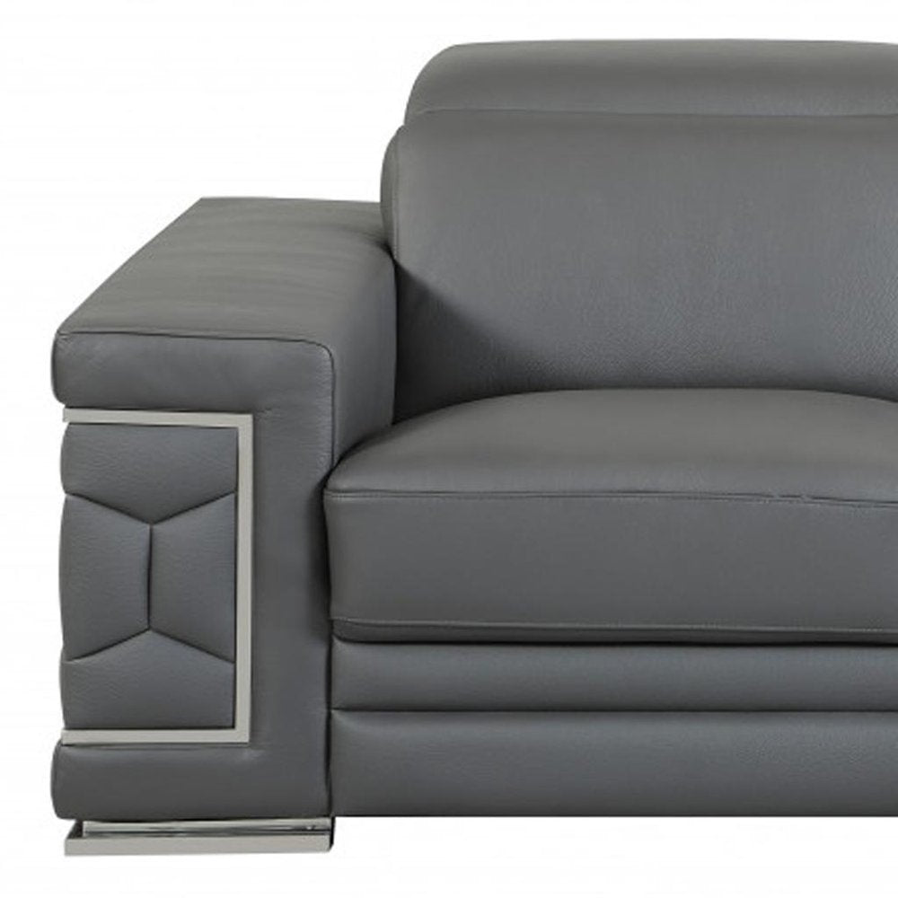 Gray and Silver Genuine Leather Love Seat - 71-inch