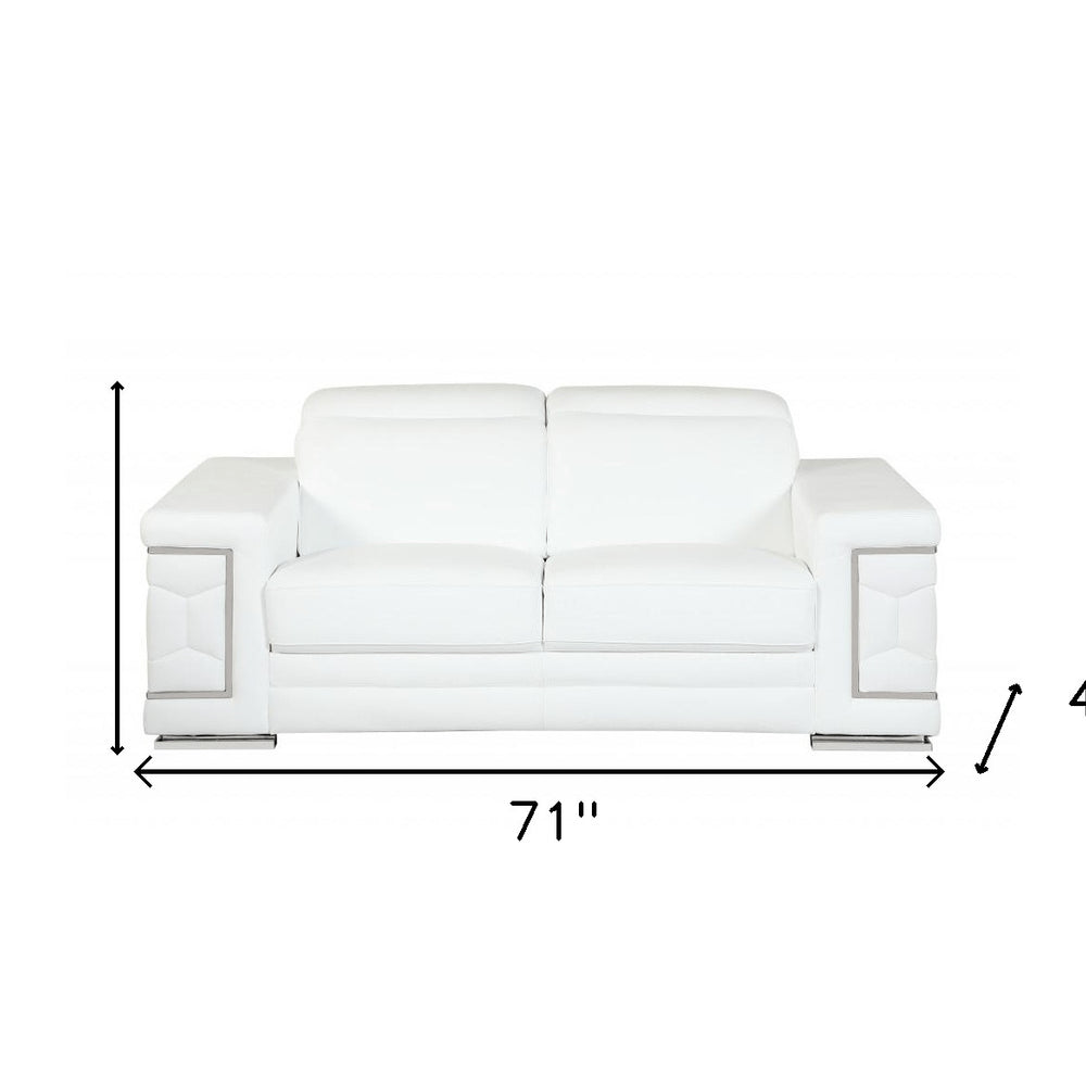 White Italian Leather Sofa with Silver Legs - 71-inch