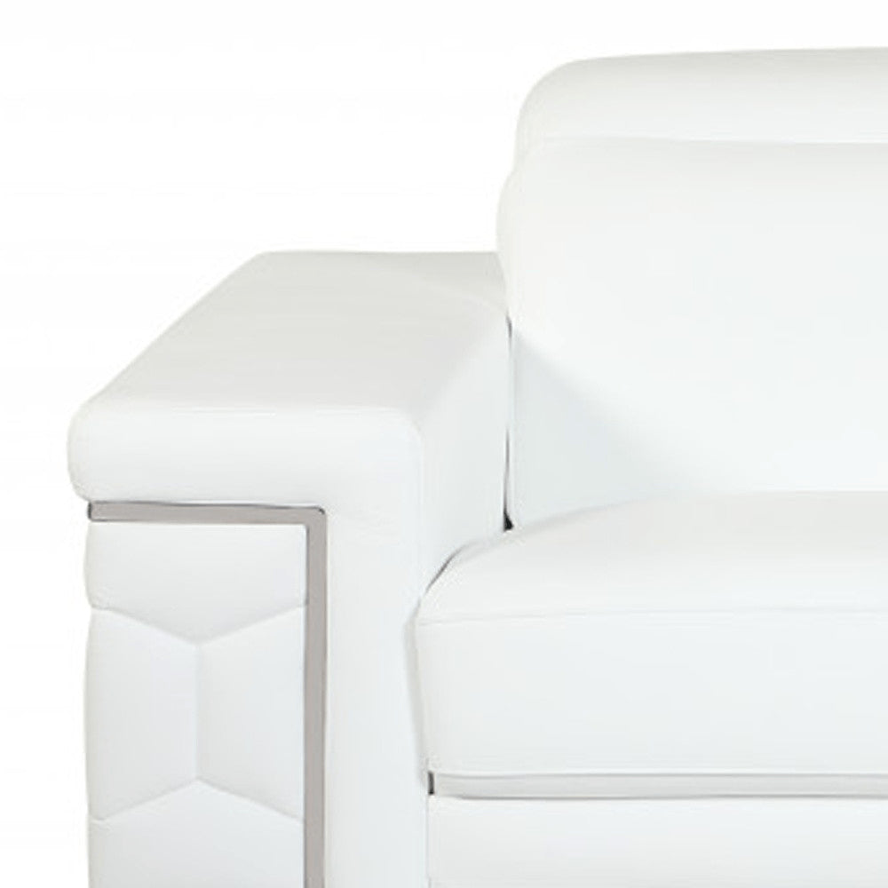 White Italian Leather Sofa with Silver Legs - 71-inch