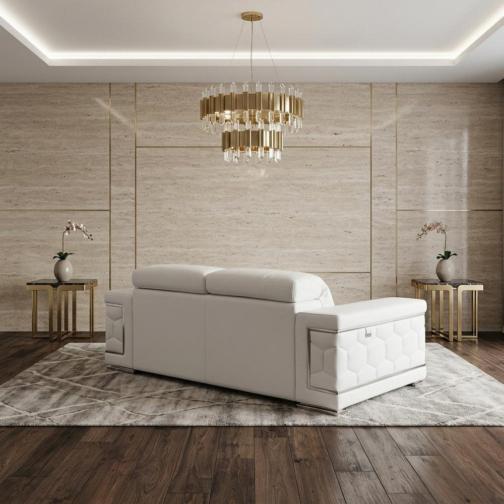 White Italian Leather Sofa with Silver Legs - 71-inch
