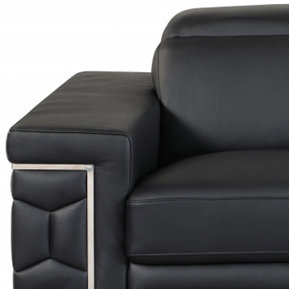 Black and Silver Genuine Leather Love Seat - 71-inch