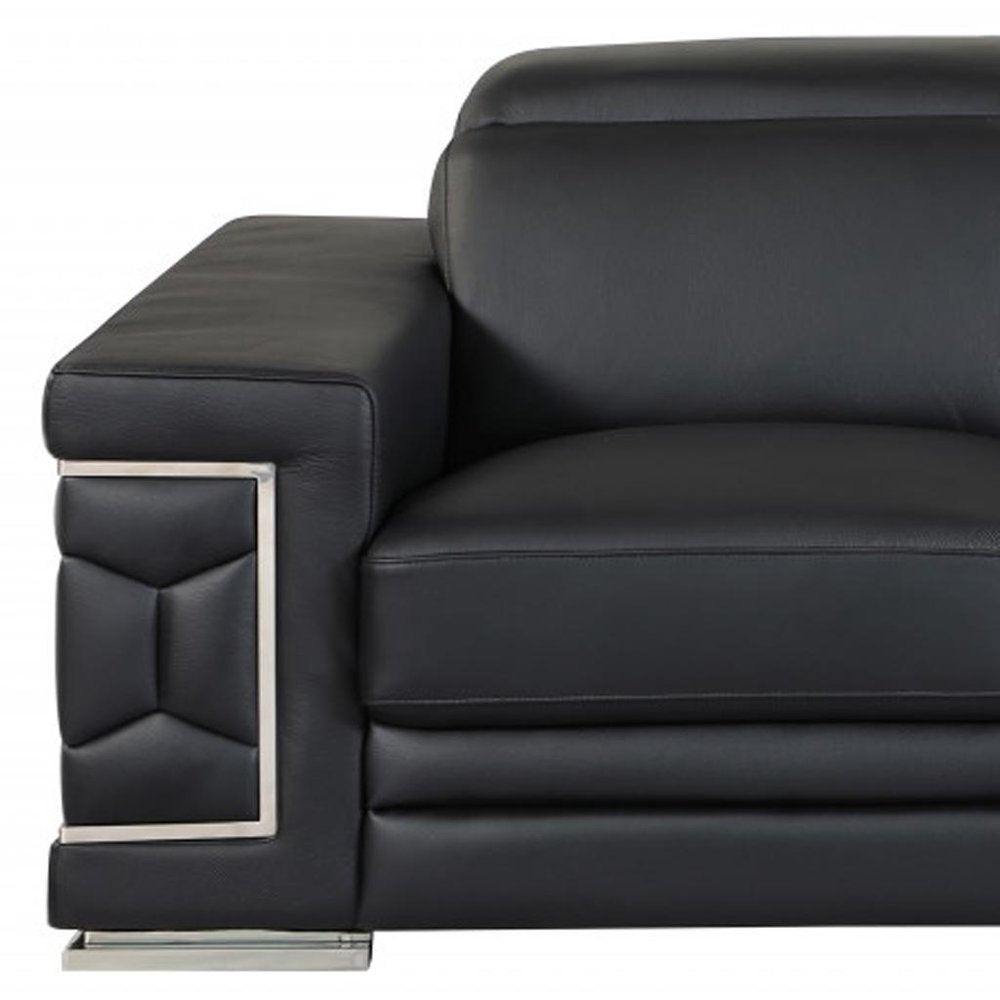 Black and Silver Genuine Leather Love Seat - 71-inch