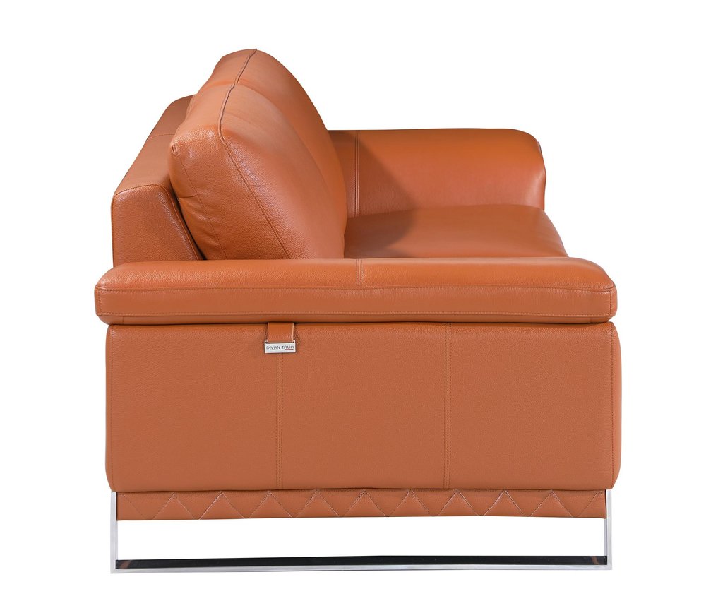 Camel and Silver Genuine Leather Loveseat - 73-inch