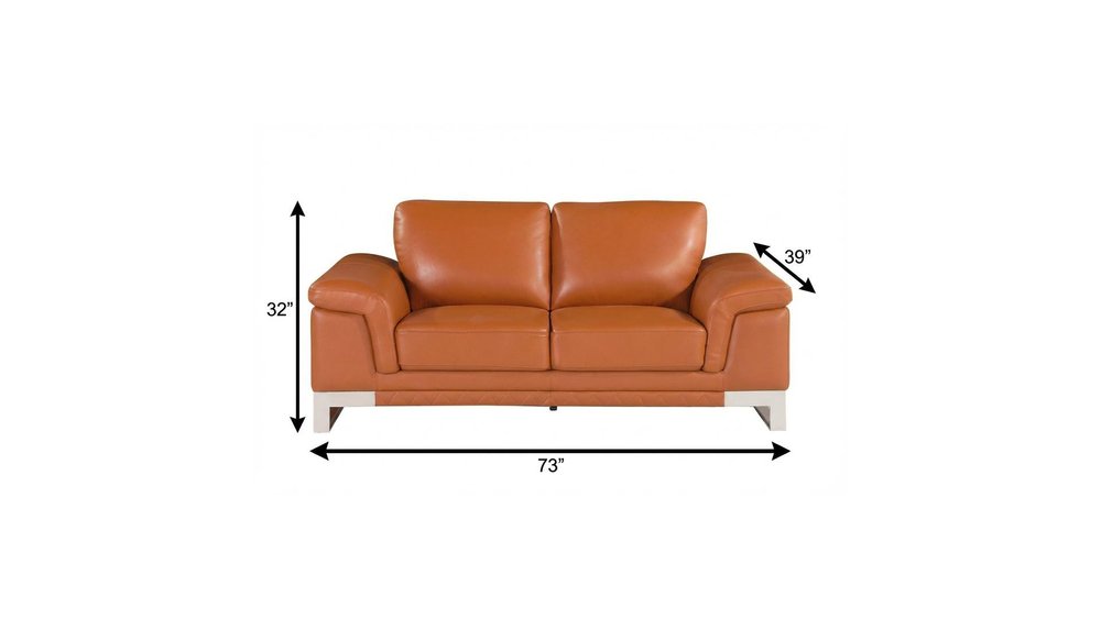 Camel and Silver Genuine Leather Loveseat - 73-inch