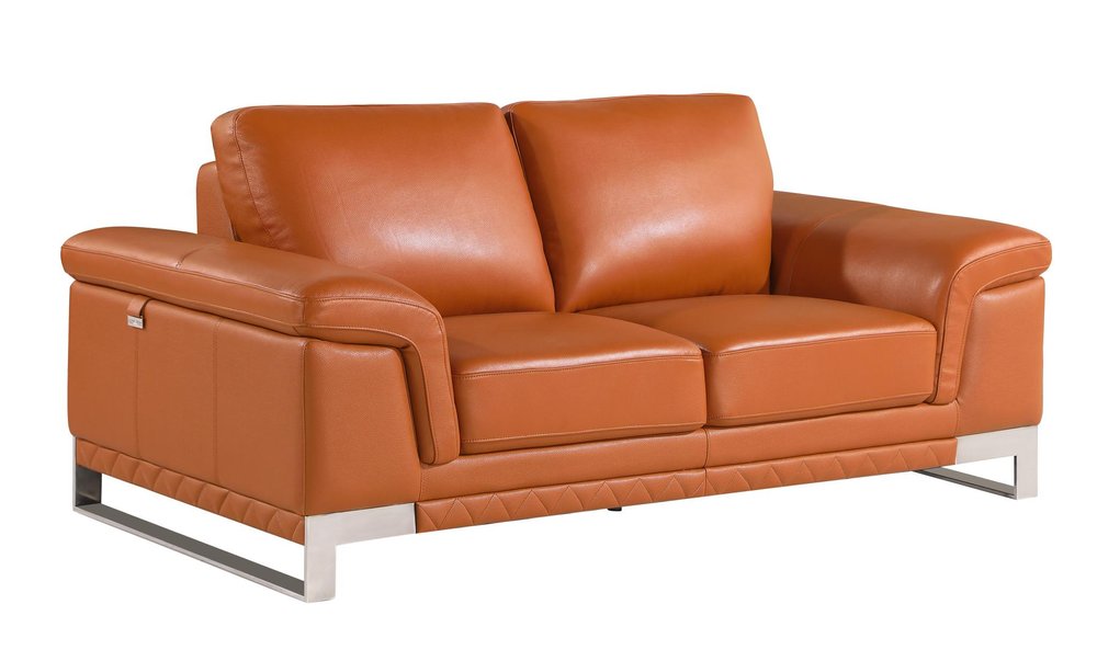 Camel and Silver Genuine Leather Loveseat - 73-inch