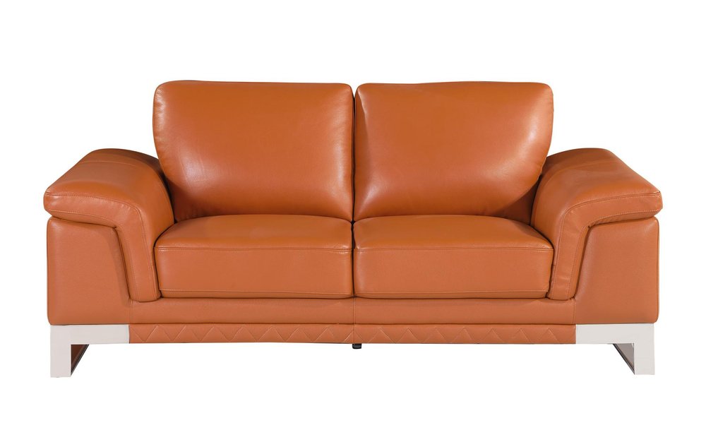 Camel and Silver Genuine Leather Loveseat - 73-inch