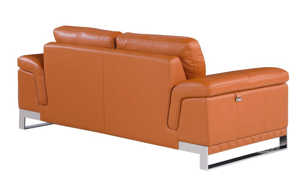 Camel and Silver Genuine Leather Loveseat - 73-inch