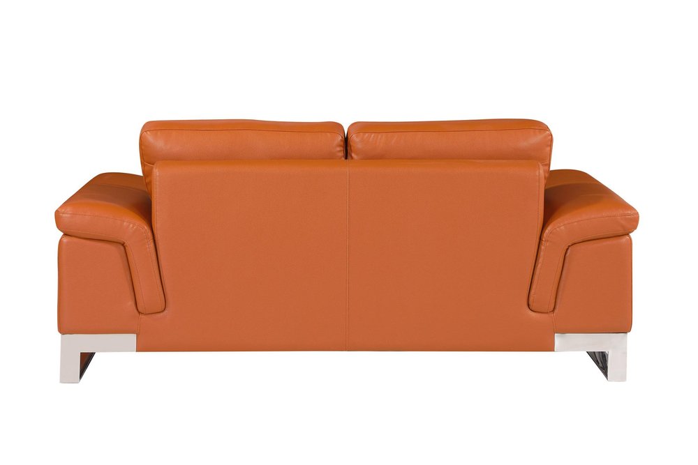 Camel and Silver Genuine Leather Loveseat - 73-inch