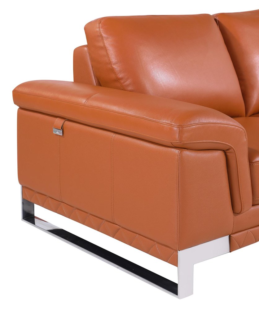 Camel and Silver Genuine Leather Loveseat - 73-inch