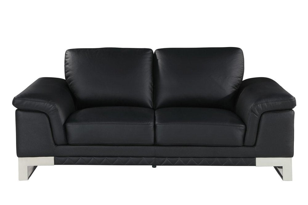 Three Piece Indoor Black Italian Leather Six Person Seating Set