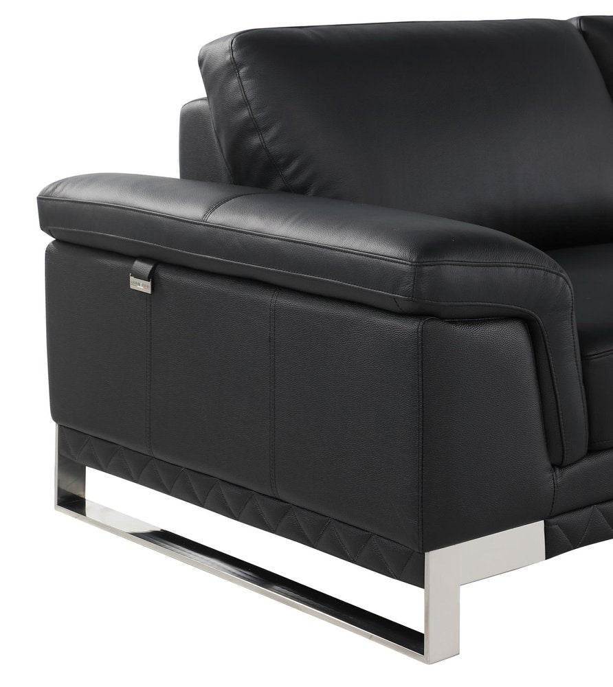 Black and Silver Genuine Leather Love Seat - 73-inch