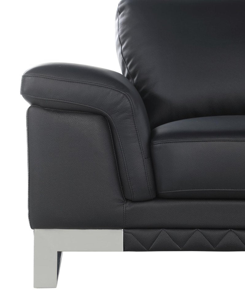 Black and Silver Genuine Leather Love Seat - 73-inch