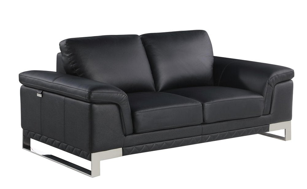 Black and Silver Genuine Leather Love Seat - 73-inch