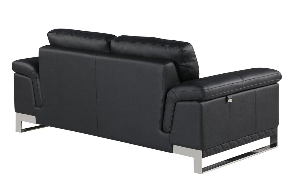 Black and Silver Genuine Leather Love Seat - 73-inch