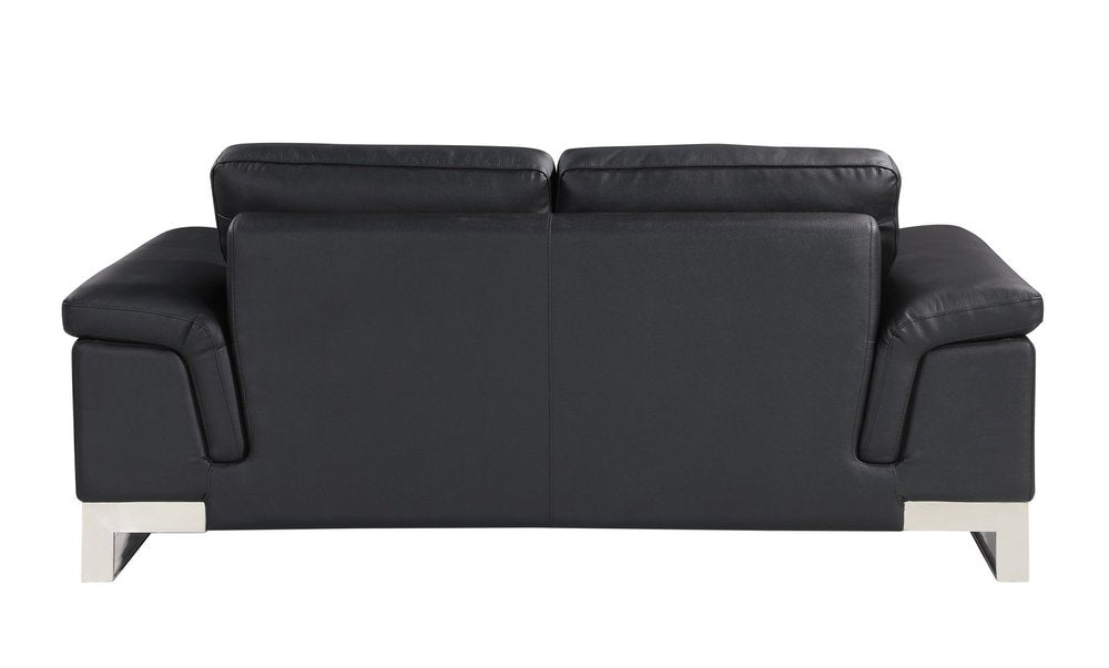 Black and Silver Genuine Leather Love Seat - 73-inch
