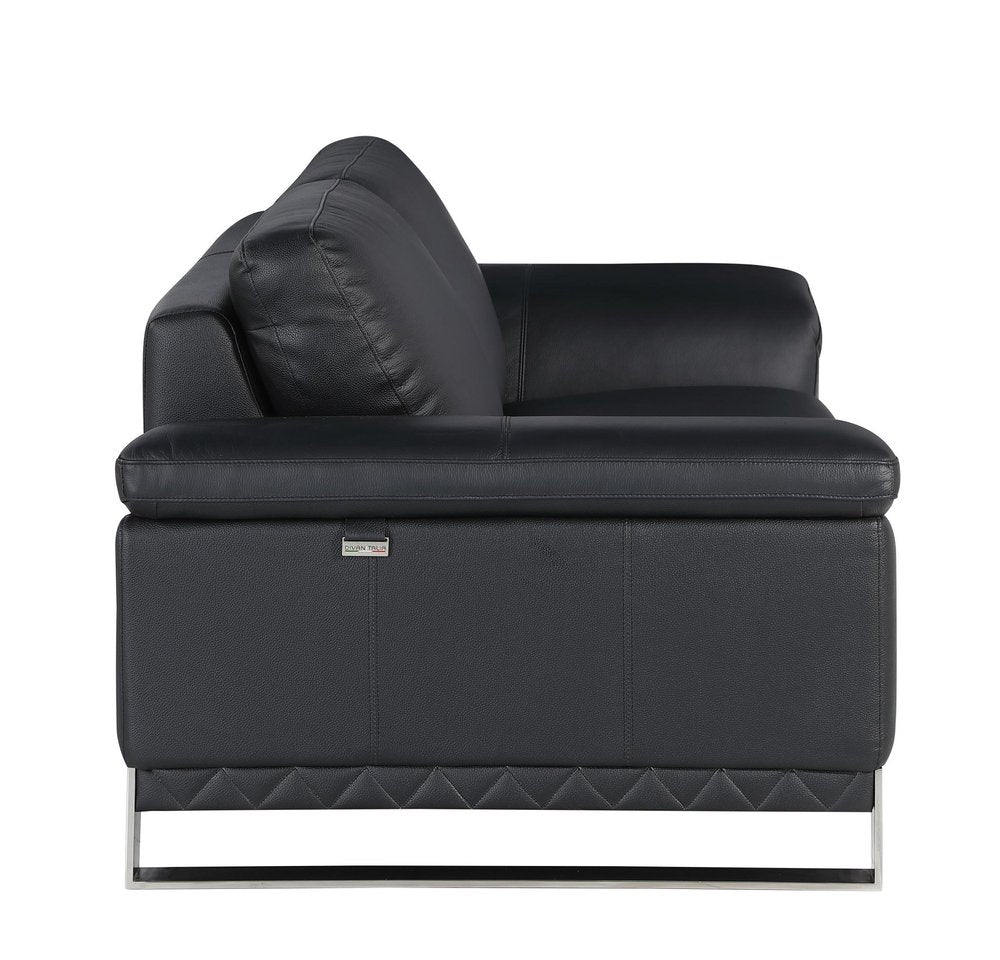 Black and Silver Genuine Leather Love Seat - 73-inch