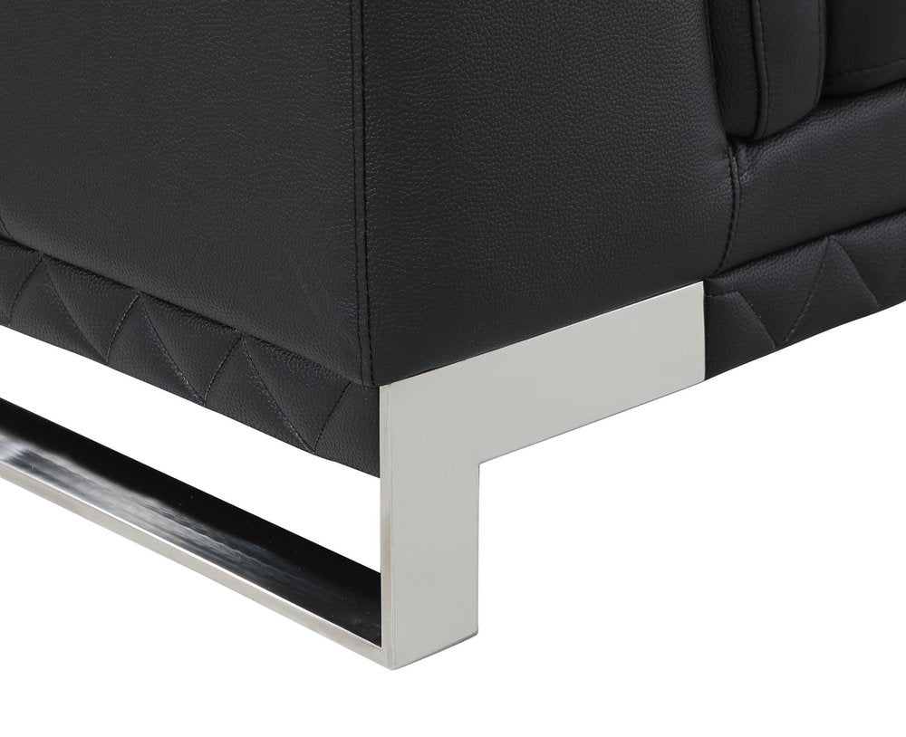 Black and Silver Genuine Leather Love Seat - 73-inch