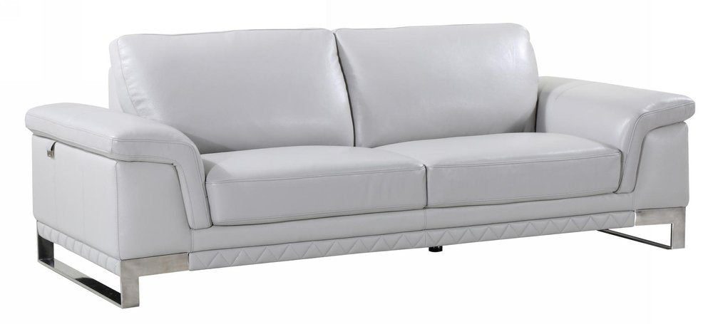 Black Italian Leather Sofa with Silver Legs - 90-inch
