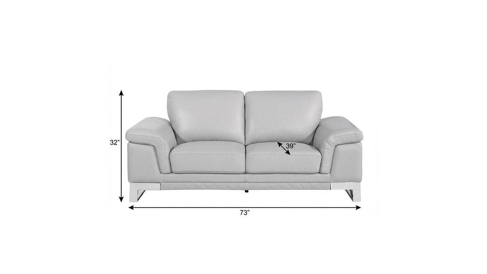 Light Gray and Silver Genuine Leather Loveseat - 73-inch