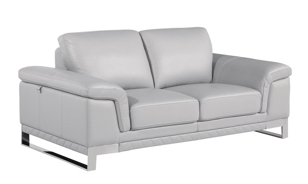 Light Gray and Silver Genuine Leather Loveseat - 73-inch