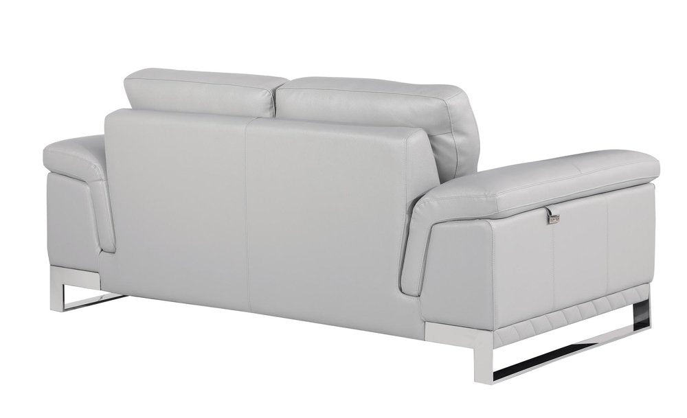 Light Gray and Silver Genuine Leather Loveseat - 73-inch