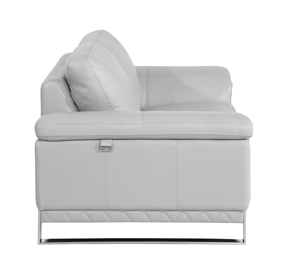 Light Gray and Silver Genuine Leather Loveseat - 73-inch