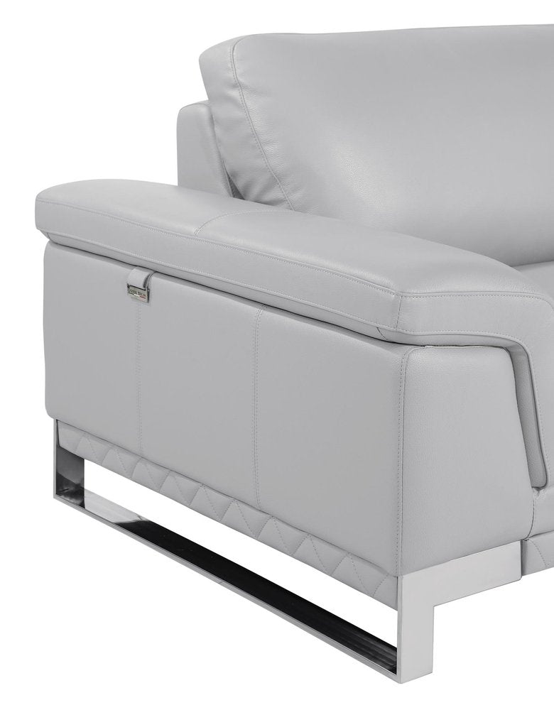 Light Gray and Silver Genuine Leather Loveseat - 73-inch