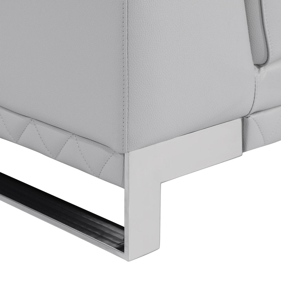 Light Gray and Silver Genuine Leather Loveseat - 73-inch