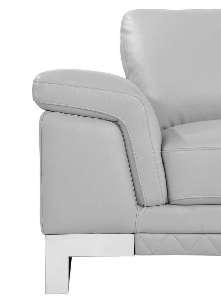 Light Gray and Silver Genuine Leather Loveseat - 73-inch
