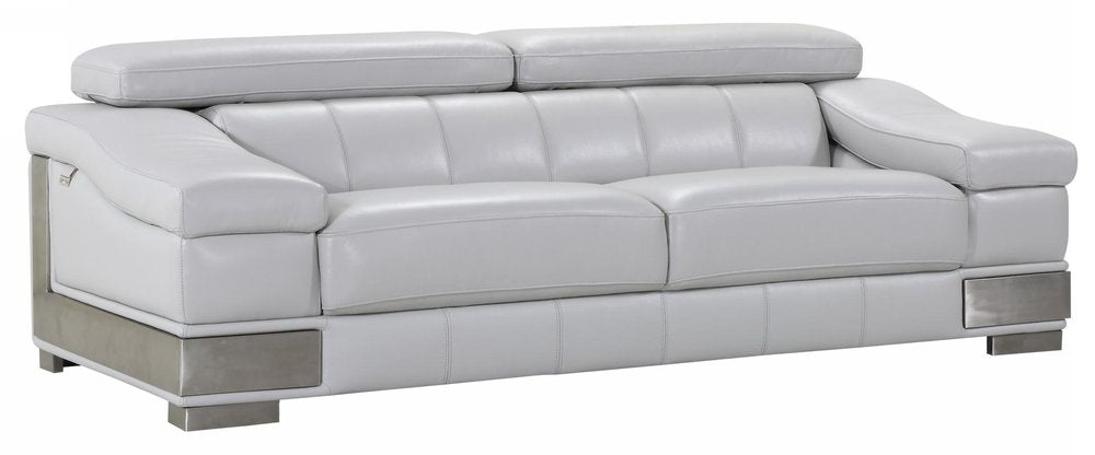 Light Gray Italian Leather Sofa with Silver Legs - 92-inch