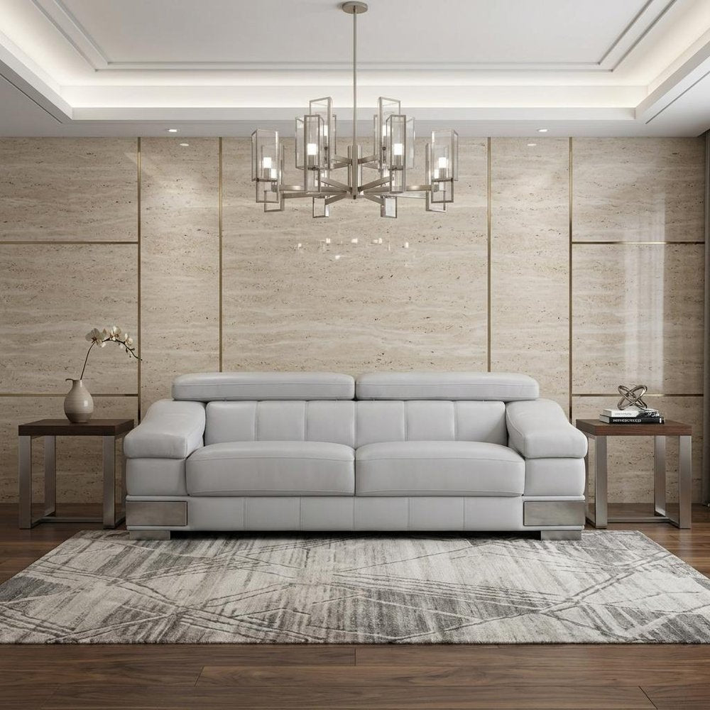 Light Gray Italian Leather Sofa with Silver Legs - 92-inch