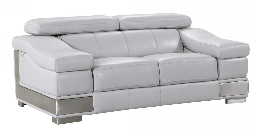 Light Gray and Silver Genuine Leather Love Seat - 73-inch