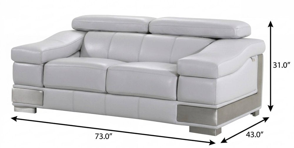 Light Gray and Silver Genuine Leather Love Seat - 73-inch