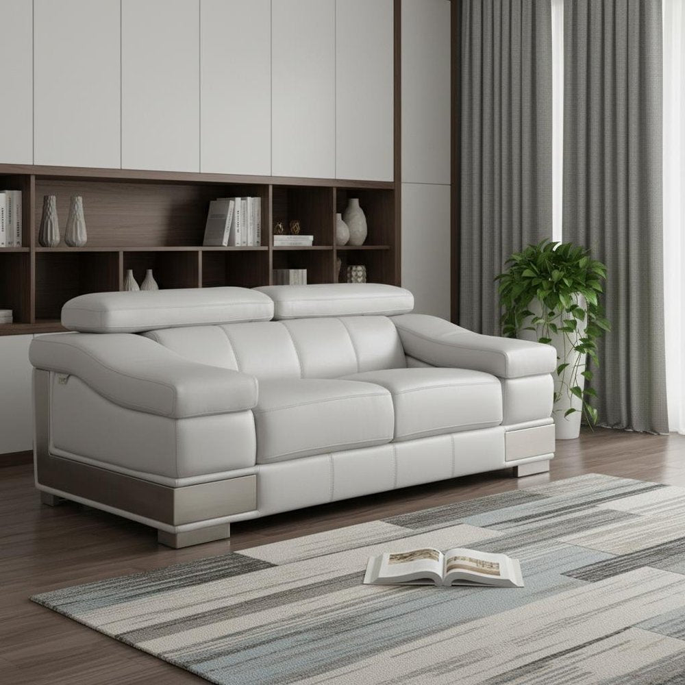 Light Gray and Silver Genuine Leather Love Seat - 73-inch