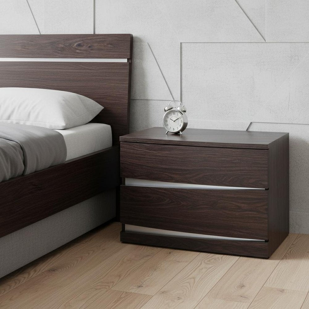 Dark Brown Two Drawers Manufactured Wood Mirrored Nightstand - 17-inch