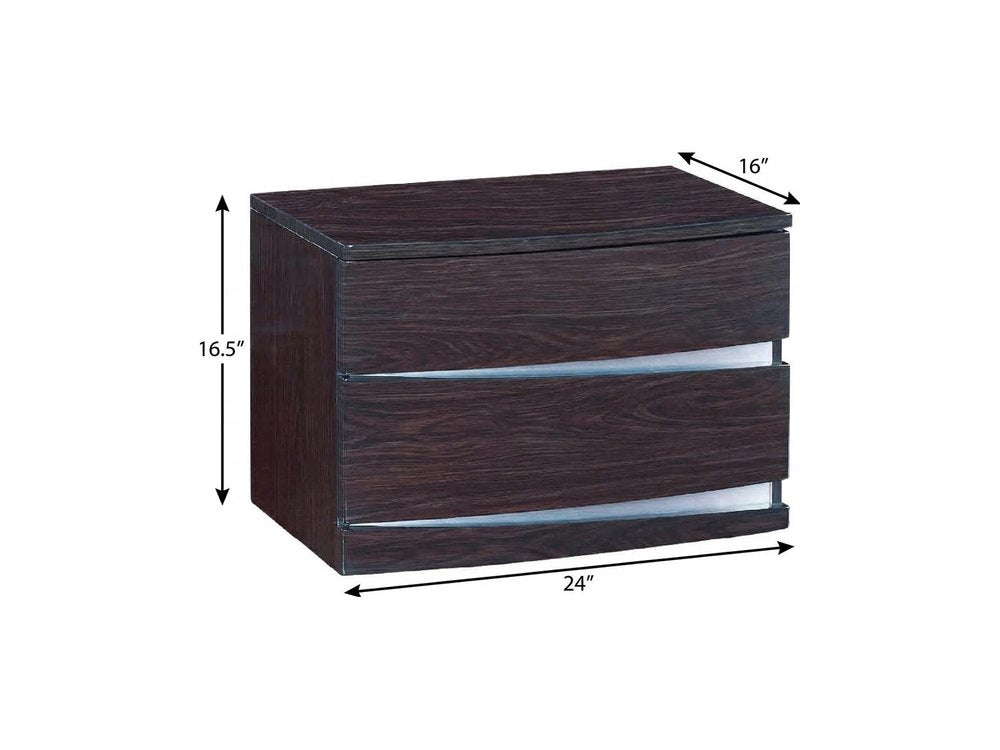 Dark Brown Two Drawers Manufactured Wood Mirrored Nightstand - 17-inch