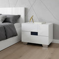 White Solid and Manufactured Wood and Mirrored Glass Two Drawer Nightstand