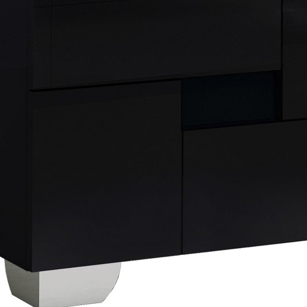 Black Wood and Mirrored Glass Two Drawer Nightstand - 18-inch
