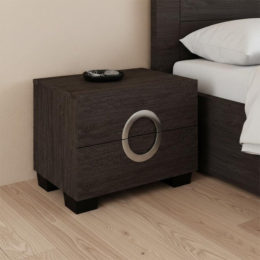 Dark Brown Two Drawers Manufactured Wood Mirrored Nightstand - 18-inch