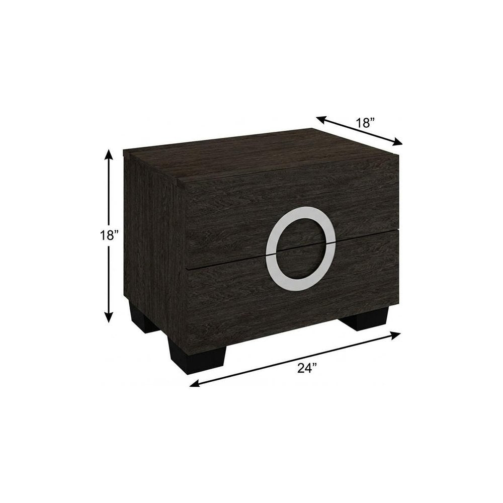 Dark Brown Two Drawers Manufactured Wood Mirrored Nightstand - 18-inch