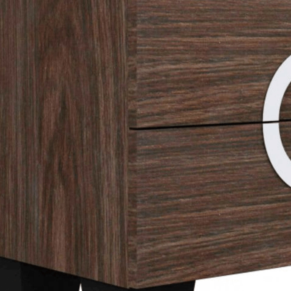 Brown Two Drawers Manufactured Wood Mirrored Nightstand - 18-inch